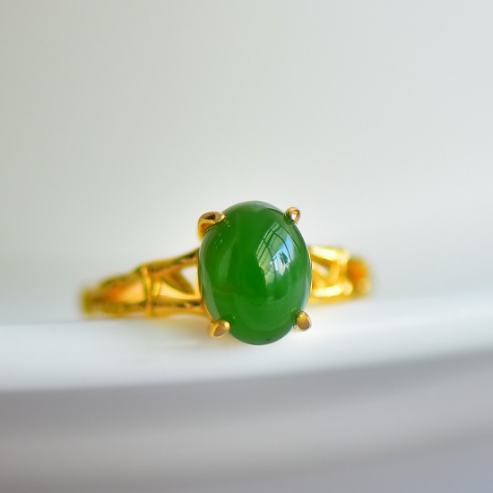 Exquisite Sterling Silver-Gold Plated Inlaid Jasper Ring