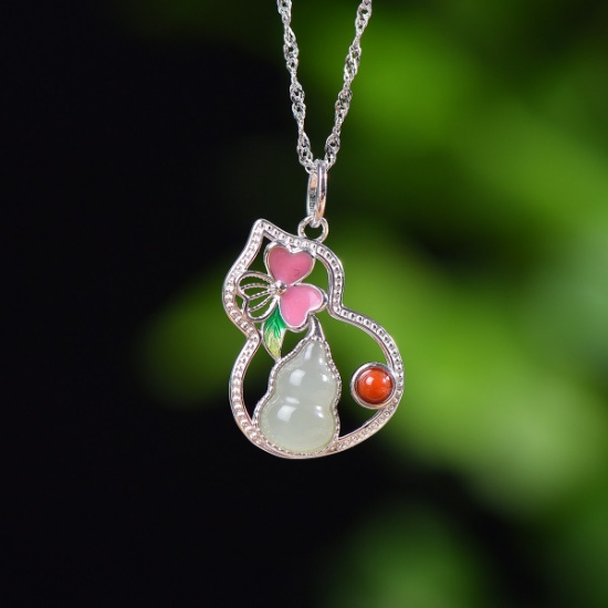 Exquisite Sterling Silver Inlaid White Jade Pendant