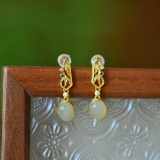 A Pair of Exquisite Sterling Silver-Gold Plated Inlaid White Jade Earrings