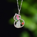 Exquisite Sterling Silver Inlaid White Jade Pendant