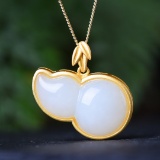 Exquisite Sterling Silver-Gold Plated Inlaid White Jade Pendant