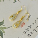 A Pair of Exquisite Sterling Silver-Gold Plated Inlaid White Jade Earrings