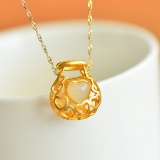 Exquisite Sterling Silver-Gold Plated Inlaid White Jade Pendant