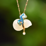 Exquisite Sterling Silver-Gold Plated Inlaid White Jade Pendant