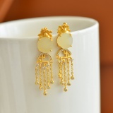 Exquisite Sterling Silver-Gold Plated Inlaid White Jade Earrings