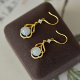A Pair of Exquisite Sterling Silver-Gold Plated Inlaid White Jade Earrings