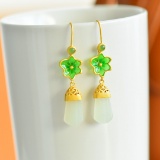 Exquisite Sterling Silver-Gold Plated Inlaid White Jade Earrings