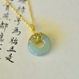 An Exquisite Sterling Silver-Gold Plated Inlaid Jade Pendant