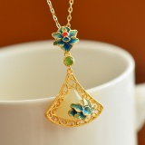 Exquisite Sterling Silver-Gold Plated Inlaid White Jade Pendant