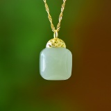 An Exquisite Sterling Silver-Gold Plated Inlaid Jade Pendant
