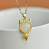 Exquisite Sterling Silver-Gold Plated Inlaid White Jade Pendant