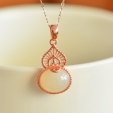 Exquisite Sterling Silver-Gold Plated Inlaid White Jade Pendant