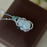An Exquisite Sterling Silver Inlaid White Jade Pendant