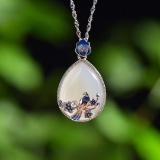 Exquisite Sterling Silver Inlaid White Jade Pendant