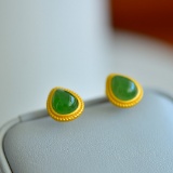 A Pair of Exquisite Sterling Silver-Gold Plated Inlaid Jasper Earrings