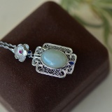 An Exquisite Sterling Silver Inlaid White Jade Pendant