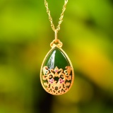 Exquisite Sterling Silver-Gold Plated Inlaid Jasper Pendant