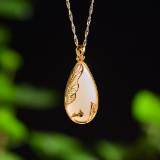 Exquisite Sterling Silver-Gold Plated Inlaid White Jade Pendant