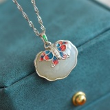 Exquisite Sterling Silver Inlaid White Jade Pendant