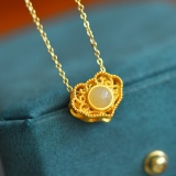 Exquisite Sterling Silver-Gold Plated Inlaid White Jade Pendant