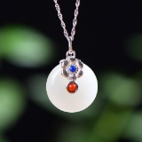 Exquisite Sterling Silver Inlaid White Jade Pendant