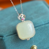 Exquisite Sterling Silver Inlaid White Jade Pendant