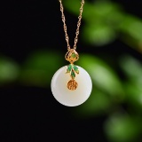 Exquisite Sterling Silver-Gold Plated Inlaid White Jade Pendant