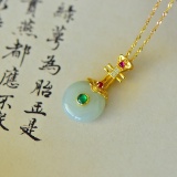 An Exquisite Sterling Silver-Gold Plated Inlaid Jade Pendant