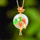 Exquisite Sterling Silver-Gold Plated Inlaid White Jade Pendant
