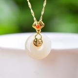 Exquisite Sterling Silver-Gold Plated Inlaid White Jade Pendant