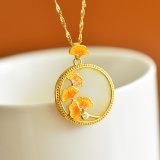 Exquisite Sterling Silver-Gold Plated Inlaid White Jade Jewelry Set