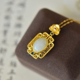 An Exquisite Sterling Silver-Gold Plated Inlaid White Jade Pendant