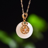 Exquisite Sterling Silver-Gold Plated Inlaid White Jade Pendant