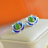 A Pair of Exquisite Sterling Silver-Gold Plated Inlaid Jasper Earrings