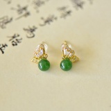 A Pair of Exquisite Sterling Silver-Gold Plated Inlaid Jasper Earrings