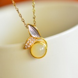 Exquisite Sterling Silver-Gold Plated Inlaid White Jade Pendant