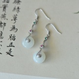 A Pair of Exquisite Sterling Silver Inlaid White Jade Earrings