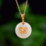 Exquisite Sterling Silver-Gold Plated Inlaid White Jade Pendant