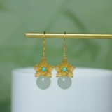 Exquisite Sterling Silver-Gold Plated Inlaid Hetian Jade Earrings