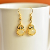 A Pair of Exquisite Sterling Silver-Gold Plated Inlaid White Jade Earrings