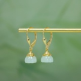Exquisite Sterling Silver-Gold Plated Inlaid White Jade Earrings