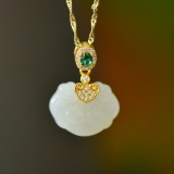 Exquisite Sterling Silver-Gold Plated Inlaid White Jade Pendant