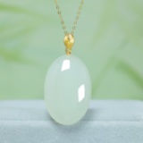 Exquisite Sterling Silver-Gold Plated Inlaid White Jade Pendant