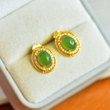 A Pair of Exquisite Sterling Silver-Gold Plated Inlaid Jasper Earrings