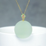 Exquisite Sterling Silver-Gold Plated Inlaid White Jade Pendant