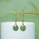 Exquisite Sterling Silver-Gold Plated Inlaid Hetian Jade Earrings