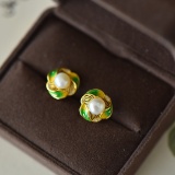 A Pair of Exquisite Sterling Silver-Gold Plated Inlaid Pearl Earrings