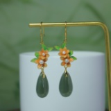 Exquisite Sterling Silver-Gold Plated Inlaid Hetian Jade Earrings