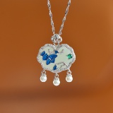 Exquisite Sterling Silver Inlaid White Jade Pendant