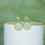 Exquisite Sterling Silver-Gold Plated Inlaid White Jade Earrings